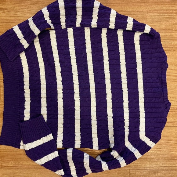 Ralph Lauren Cotton Sweater Size Womens Large-Purple White stripe - Picture 5 of 5